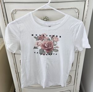 Hollister White Floral Crop Top